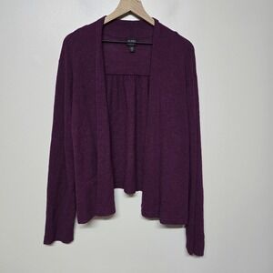 Eileen Fisher Womens Fine Merino Wool Purple Open Cropped Cardigan Sweater Sz 3X